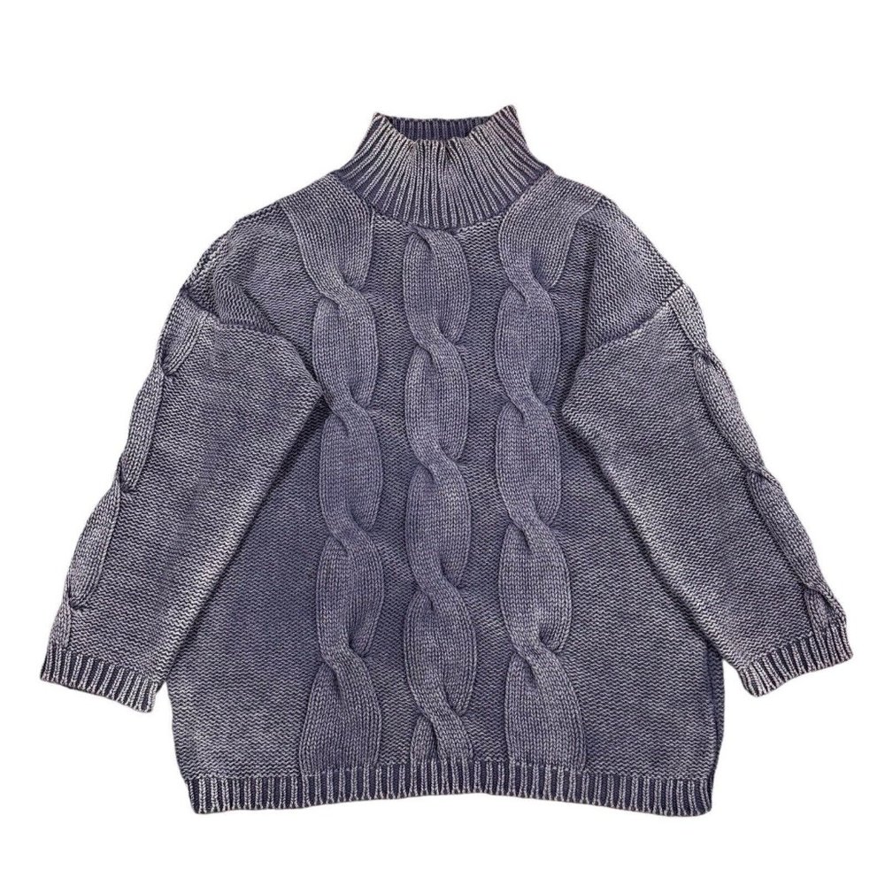 Vintage 525 America Cable Knit‎ Turtleneck Sweater Blue Size M / L Made in USA